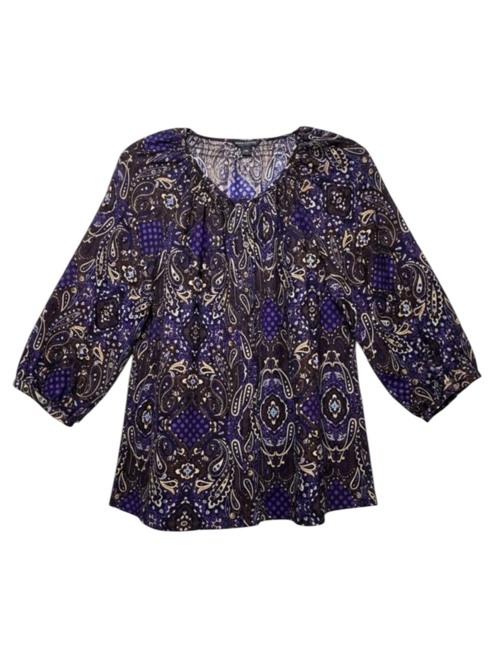 Banana Republic Purple Paisley Button Down Blouse Top Boho Peasant Size L